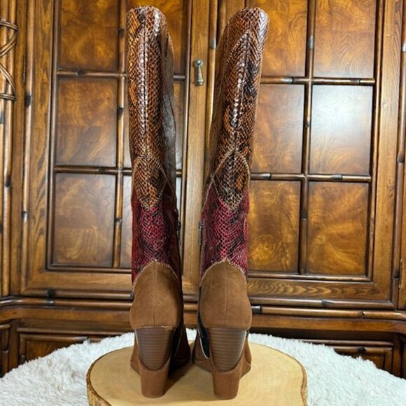 Jessica Simpson Henlee Dark Tan Glossy Desert Snake Combo Textured Wedge Boot - Picture 8 of 16